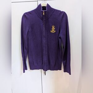 Ralph Lauren Purple Zip Cardigan with Gold Zipper